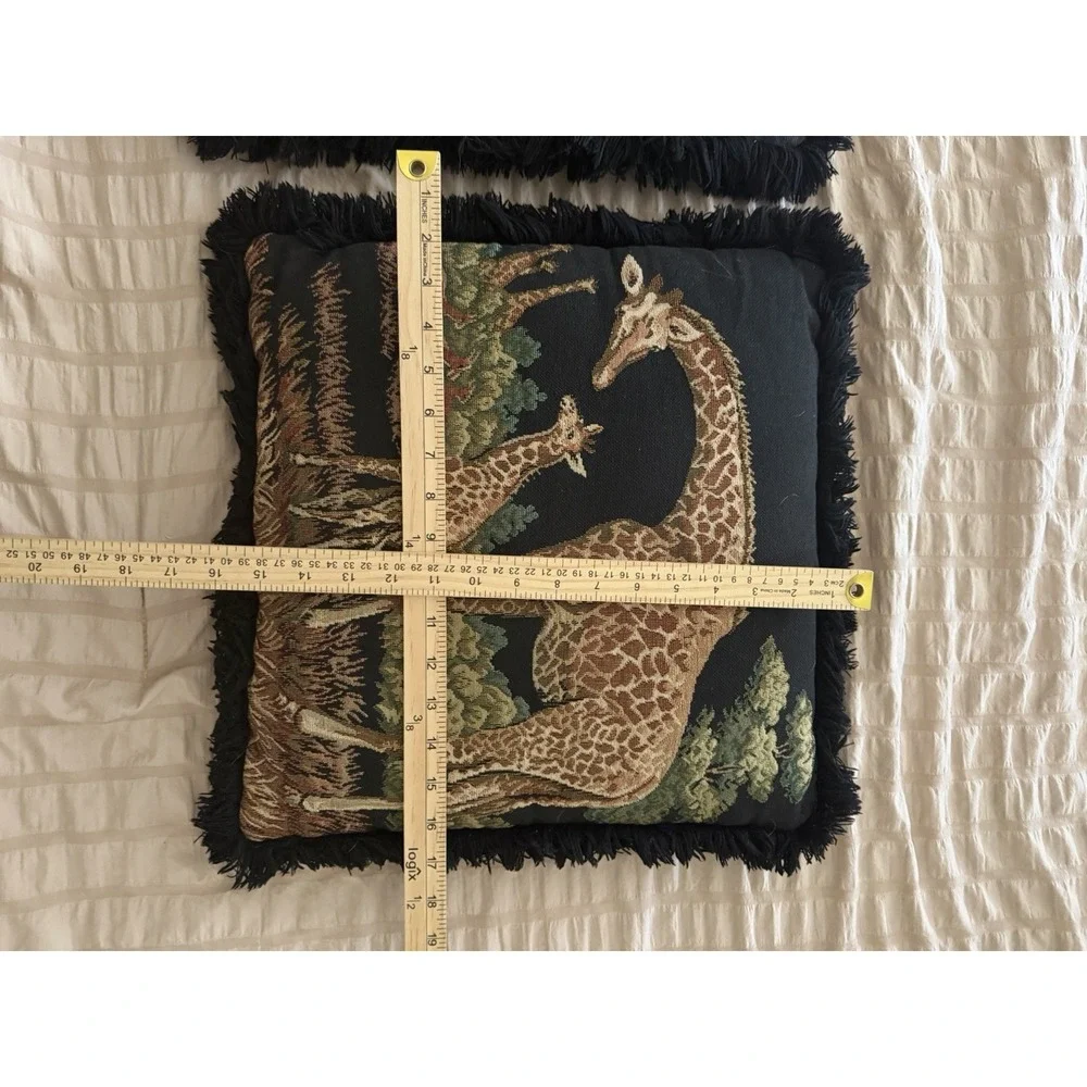 Vintage African Tapestry Throw Pillows, Giraffes, lot of 2